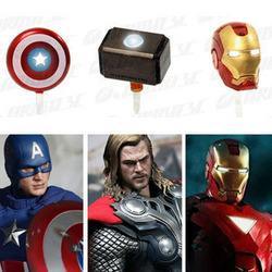 The Avengers Captain America Iron Man Thor Hammer Lightning Flash Earphones 3.5mm Dust Plug For iphone 4 4s 5 Samsung Mobile(China (Mainland))