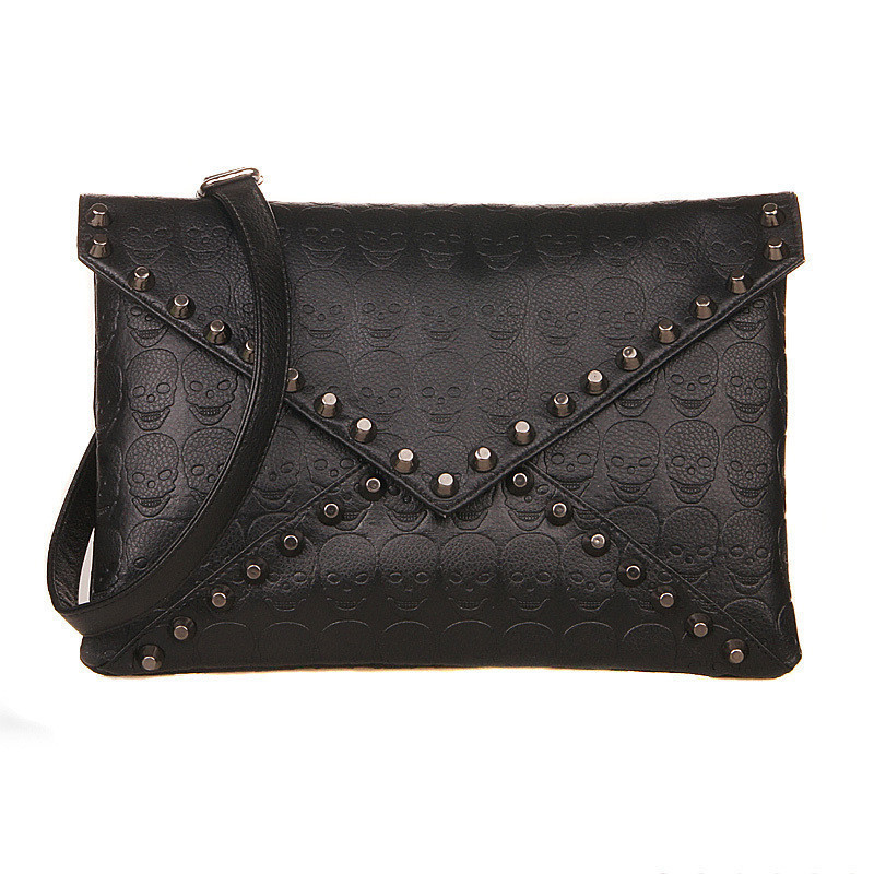 Fashion vintage 2013 women's handbag clutch envelope skull bag punk shoulder bags,punk wallet purse,h28(China (Mainland))
