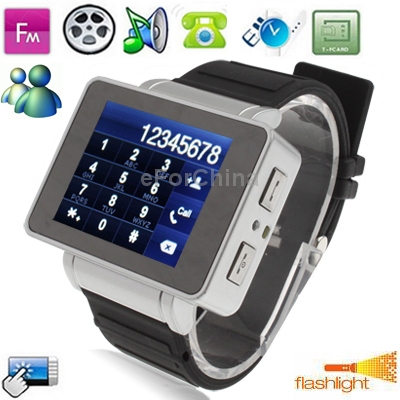 i3 Black Watch Mobile Phone with Camera Torch Bluetooth FM Touch Screen Watch Mobile phone Quad
