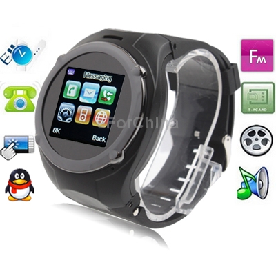 NQ998 Black Watch Mobile Phone with Camera Bluetooth FM Touch Screen Watch Mobile phone Quad band