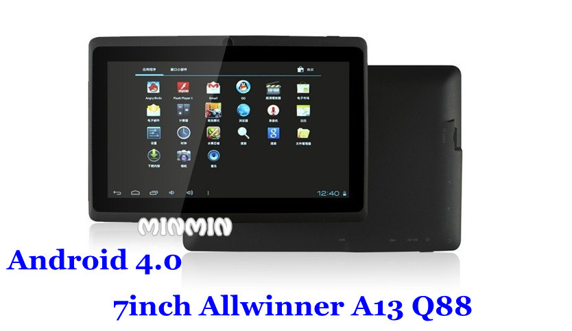 Free Shipping! 7 inch Mini Tablet PC capacitive multi touch screen allwinner a13 q88 android 4.0 operating system 512MB 4GB(China (Mainland))