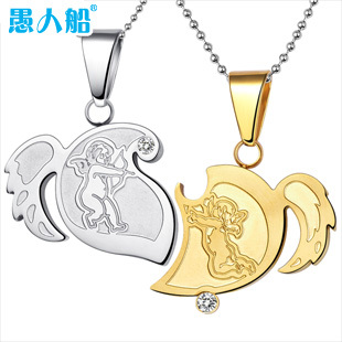 silver jewelry Love wings lovers titanium necklace cupid combination lovers pendant keepsake pendant lettering