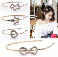 Free Shipping 6pcs/lot NEW Headband Crystal Infinity Star Crown Bowknot Golden Tone Party Hair Band Wholesale