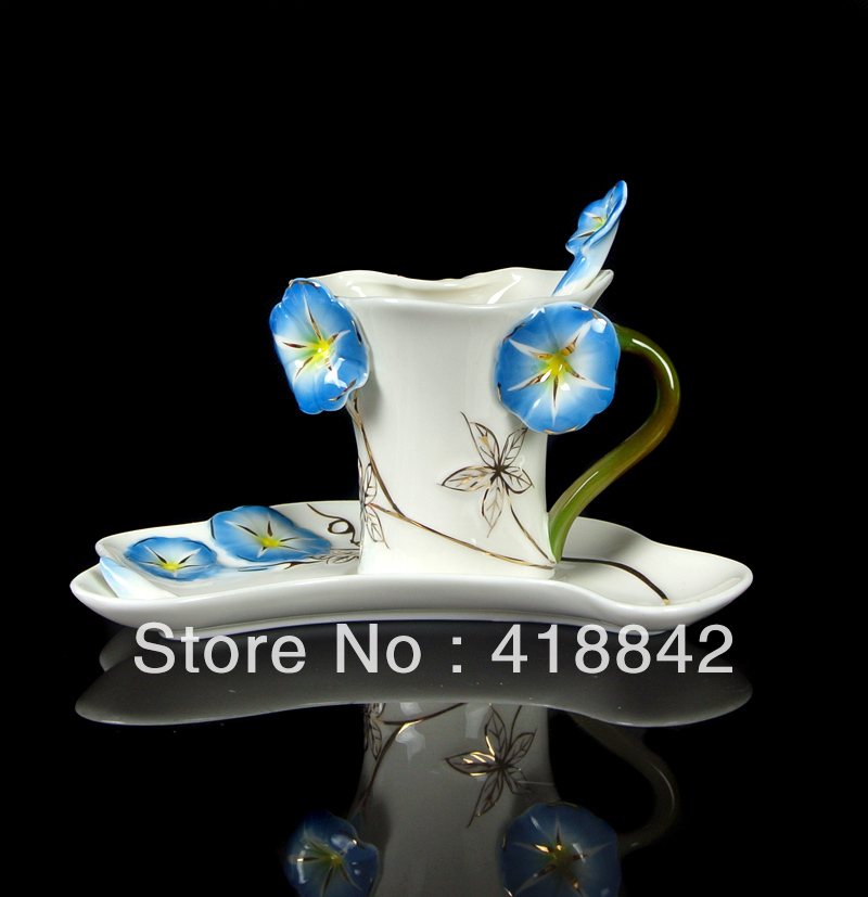 Coffee Set Tea Cup New Edition Deep Blue Morming Glory
