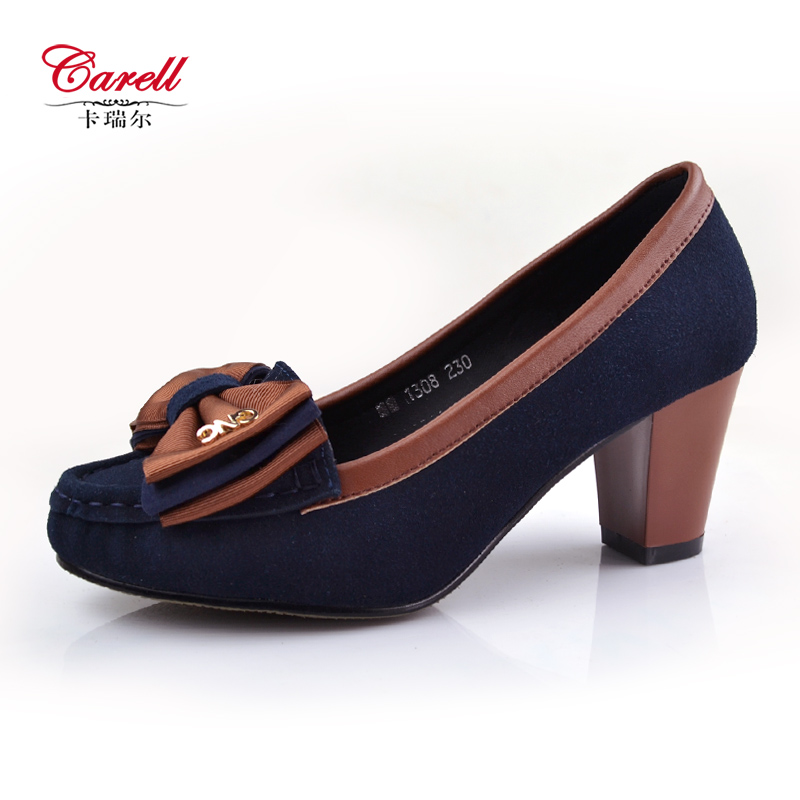 2013 genuine leather single shoes thick heel shoes bow women s shoes women s high heeled
