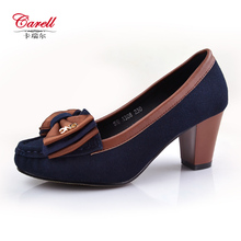 2013 genuine leather single shoes thick heel shoes bow women’s shoes women’s high-heeled shoes