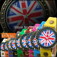 Wholesale British Flag Vinage Quartz Woman Fashion Men Retro Colorful Wrist Watch Ladies