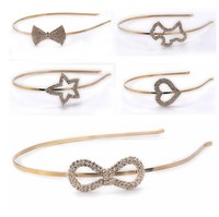 Wholesale 2 pcs/lot Gold Metal Charm Crystal Infinity Star Bowknot Headband Hairbands [JH01018*2]