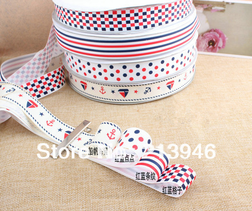 25MM 10Yards Mix 4 Colors White Navy Tone Grosgrain Printed Ribbon Riband Webbing Hair Jewerly & Garment Accessory(China (Mainland))