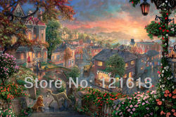Thomas Kinkade Prints Original Animation Oil Painting ( Lady and the Tramp ) Reproduction On Canvas Wall Art Home Decoration(China (Mainland))