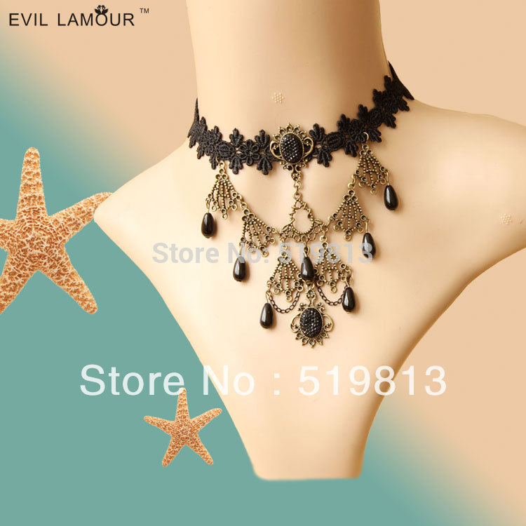 N412 tassel necklace lace belly dance set 2013 Jewelry Black Lace Vampire sexy Costume Jewelry Necklace