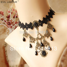 N412 tassel necklace lace belly dance set 2013 Jewelry Black Lace Vampire sexy Costume Jewelry Necklace