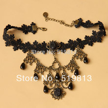 N412 tassel necklace lace belly dance set 2013 Jewelry Black Lace Vampire sexy Costume Jewelry Necklace