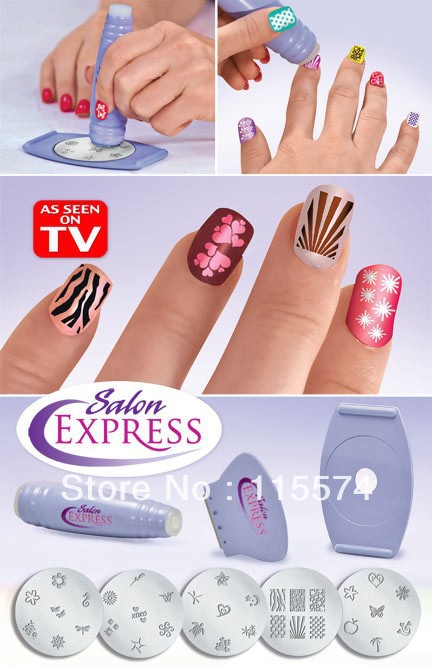 Free Shipping 120pcs/lot Salon Express Nail Art As Seen On TV Nail Art Stamping Kit Nail Stencil Kit(China (Mainland))