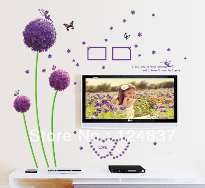 60cm*90cm cute Dandelion Wall Stickers butterflies sticker Wizard poster home decor wall art decals decoration Free shipping