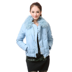 2012 winter light blue white fur collar fashion slim jacket duck down coat(China (Mainland))