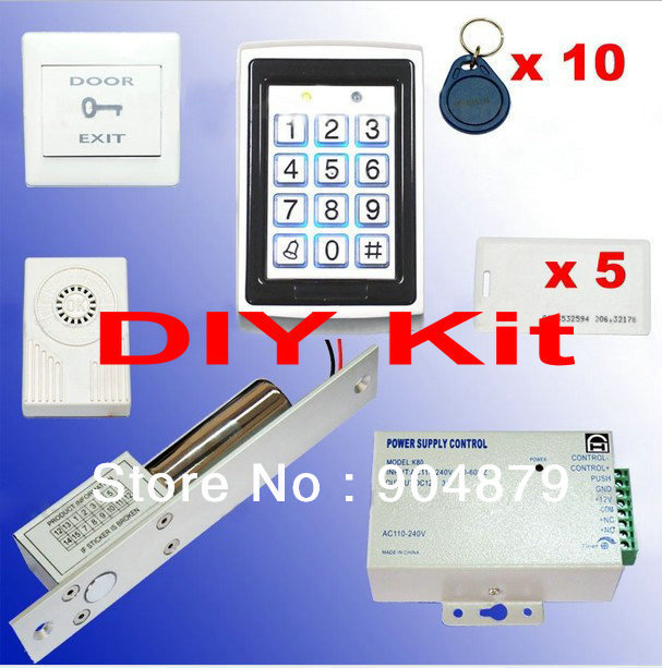 Free Shipping 100% Full Metal Keypad+RFID Access Controller DIY Kit Electric Bolt Door Lock+Power+Keyfob+ID Card door bell(China (Mainland))