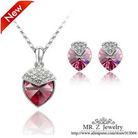New Arrival Austrian Crystal Heart Strawberry Rose Pink Crystal Jewelry Sets 6Sets/lot Free Shipping