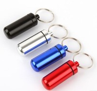 Fedex Free Shipping Wholesale 4.8cmX1.6cm Metal Round Pill Box Outdoor Waterproof Pill Bottle Keichain G508