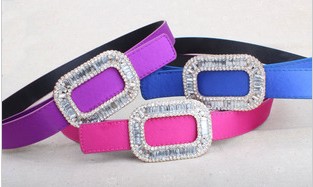 Rv rhinestone side buckle satin fabric japanned leather belt all-match candy color women's strap wide cummerbund rose navy blue(China (Mainland))