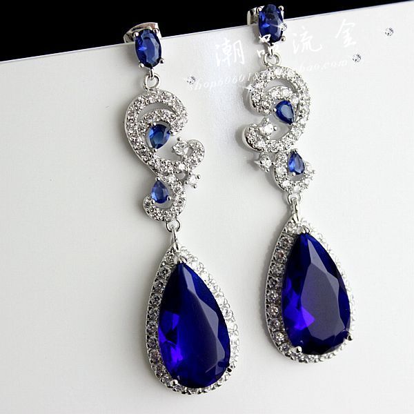 Elegant jewelry star jewelry red carpet blue zircon earring marriage accessories
