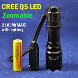 Freeshipping NEW Focus Zoom Dimmer Hand Portable 210LM CREE Q5 LED Flashlight With 18650 3600mAh 3.7V Li-ion or 3 xAAA Battery(China (Mainland))