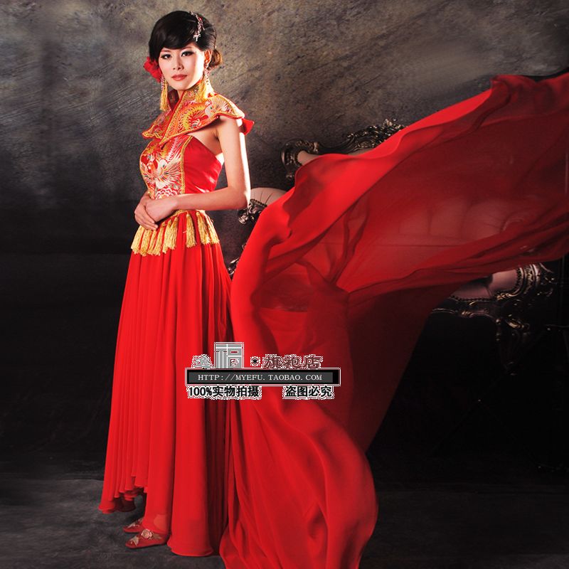 Cheongsam advanced chinese style bridal wear high quality brocade handmade(China (Mainland))