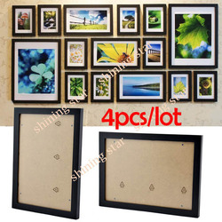 4pcs/lot hot sale Wooden Picture/Photo Frame Black Wall Decor Flat Wood Wooden Square Picture Frame S12128(China (Mainland))