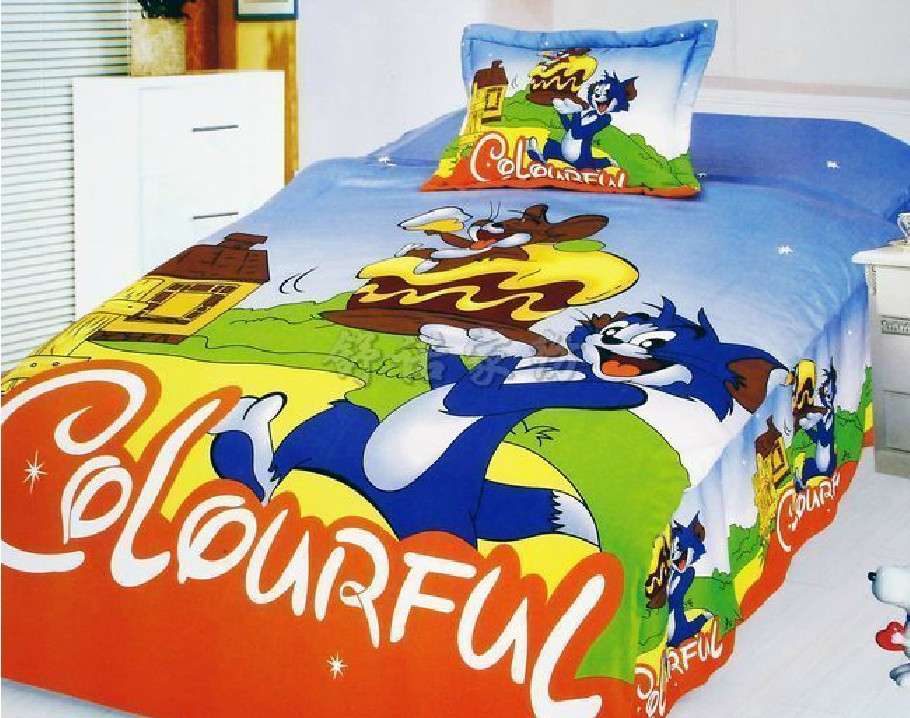 Cats love mice Cute child bedding set Quilt Cover+Bed Sheets+Pillow Case Three-pieces-suit Bedding Kits(China (Mainland))
