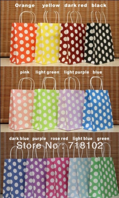 free shipping classics Polka dots Environmental protection kraft paper bag with paper handle 27cm*21cm*11cm(China (Mainland))