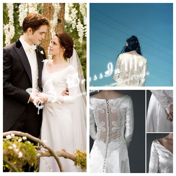 100% Real Photo Vintage Illusion Sheer Back Long Sleeved V Neck Wedding Dress Bella Wear in Breaking Dawn Bridal Gown(China (Mainland))