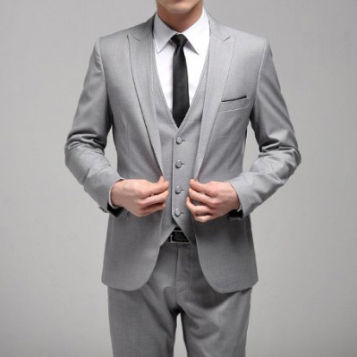 Modern grey wedding suits 2014 Light gray slim formal buckle small suit jacket male slim waist single button suit top set Modern grey wedding suits 2014