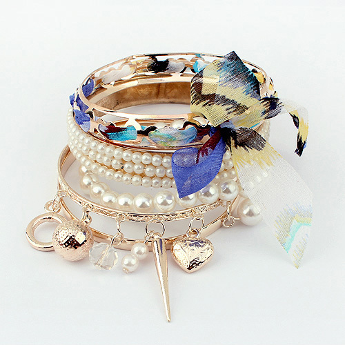 Min.order is$15(mix order)~Korean Fashion Charm Women Jewelry Delicate Multilayer Woven Three-Row Pearl Bracelet (Color C)~89894(China (Mainland))