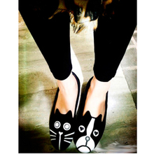 New Arrival Women 2013 Personality Cat Dog Pattern Velvet Flat Women Fashion Shoes Cute Flats,Free Shipping