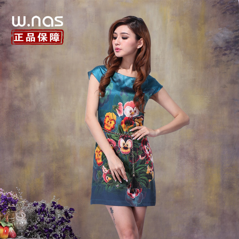 2013 SummerWen Na w.nas poetry 2013 summer new digital positioning printing Slim silk dress WD899lace dresses(China (Mainland))