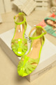 2 Colors ! 2013 High Fashion mixed material japanned leather plastic jelly cutout hasp flat heel sandals women's shoes