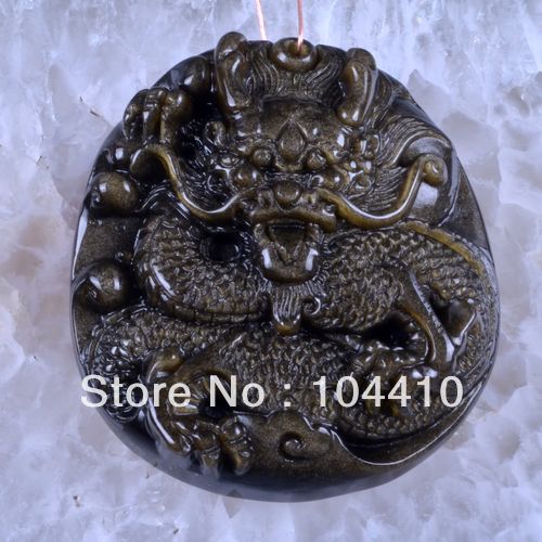 New Beautiful Carved Obsidian Dragon Drilled Pendant Bead Wholesale Free Shipping(China (Mainland))