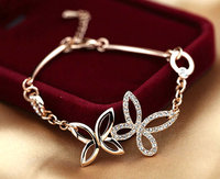 New Italina Butterfly flower Charm Bracelets 18K Gold Plated Rhinestone Bracelets Wholesale Free Shipping