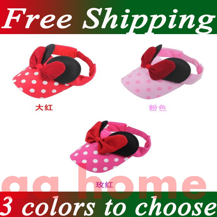 Wholesale 2013 Hot Sale Baby Lovely Dot Style Sun Visor Cap Kids Cute Bow Design Summer Sunbonnet Caps Children Fashion Sun Hat(China (Mainland))