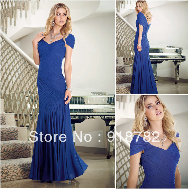 Weddings Free Shipping Fashion Elegant Royal Blue Chiffon Long Lady's Formal Prom Gowns Evening Party Dress(China (Mainland))