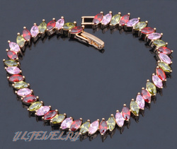 Free shipping Color Crystal & AAA Zircon 18K k Gold Plated Bracelets Health Nickel & Lead free Fashion jewelry TB037A(China (Mainland))