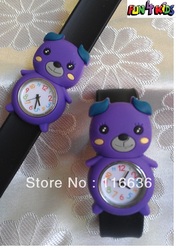 1pc Silicone Slap On Children KIDS girl boy WATCH DOG puppy purple Face Rubber Silicon Jelly Reloj animal(China (Mainland))