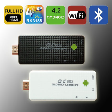 QC802 Quad Core RK3188 ARM Cortex-A9 Process 2GB/8GB Bluetooth WiFi HDMI HDD Player Mini PC TV Stick Google Smart TV Box(China (Mainland))