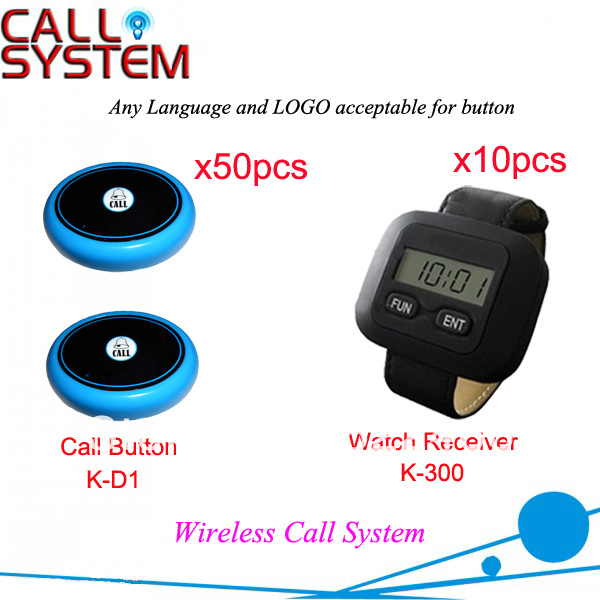 Wireless Pager System with wrist watch pager K 300 and personalized call button K D1 wireless