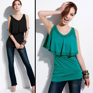 Double e 5337 sequin border lotus leaf personalized fashion style clothing t-shirt 330g -size fit all(China (Mainland))