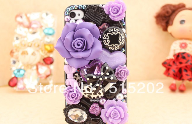 Fashion Crystal Cell Phone Case flower bow pearl mobile phone spare parts Silcon Phone cases Wholesale