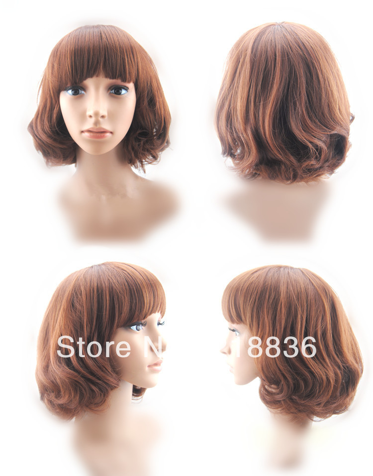 women wigs short curly Brown mixed color lady hair wigs Yaki Hair synthetic Free Shipping(China (Mainland))