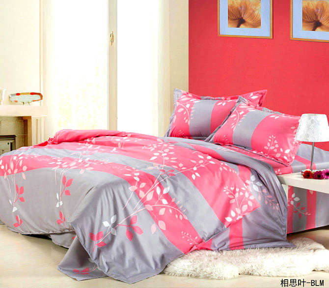 red pink white gray Maple leaf flower Cotton Queen Size Duvet quilt Doona Cover dedding bed Set sheet sheets 4pcs(China (Mainland))