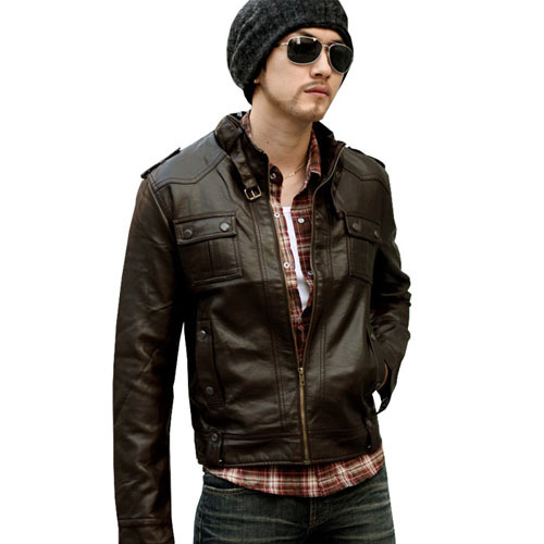 HOT FREE SHIPING 2013 High quality male slim water washed leather clothing py004 pp135 coffee(China (Mainland))