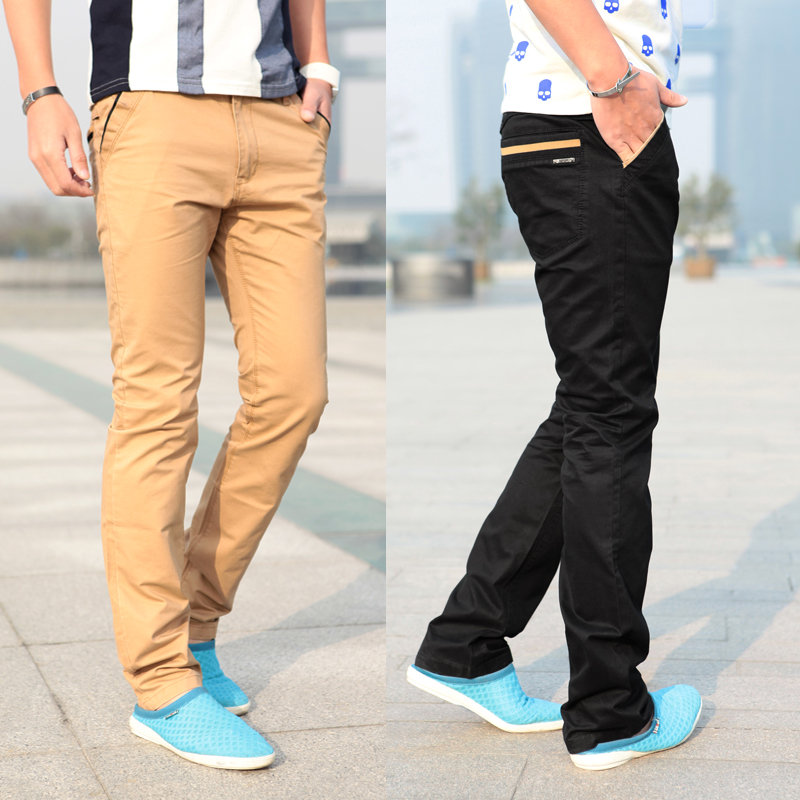 2013 spring color block rib knitting 100% cotton fashion casual pants slim trousers men's skinny pants(China (Mainland))